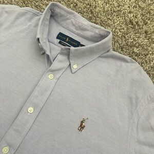Ralph Lauren Shirt Mens XL Blue Knit Oxford Colorful Pony Heathered Stretch